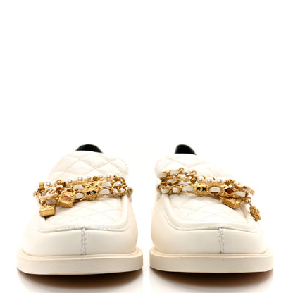 Chanel Lambskin Pearl Crystal Quilted CC Logo Jewelry Loafers 38.5 White 2 of 9