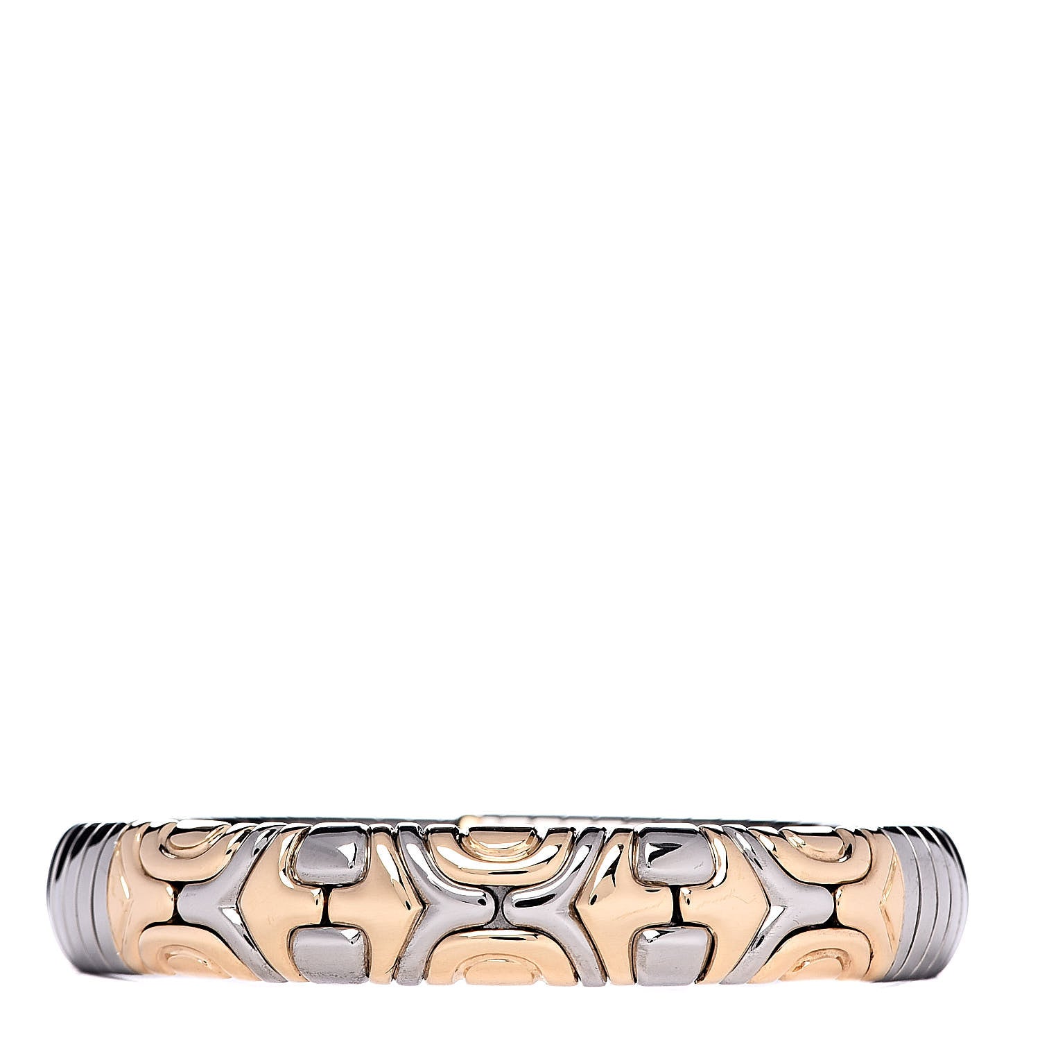 Bulgari Stainless Steel 18K Yellow Gold 10mm Parentesi Cuff Bracelet 1 of 4