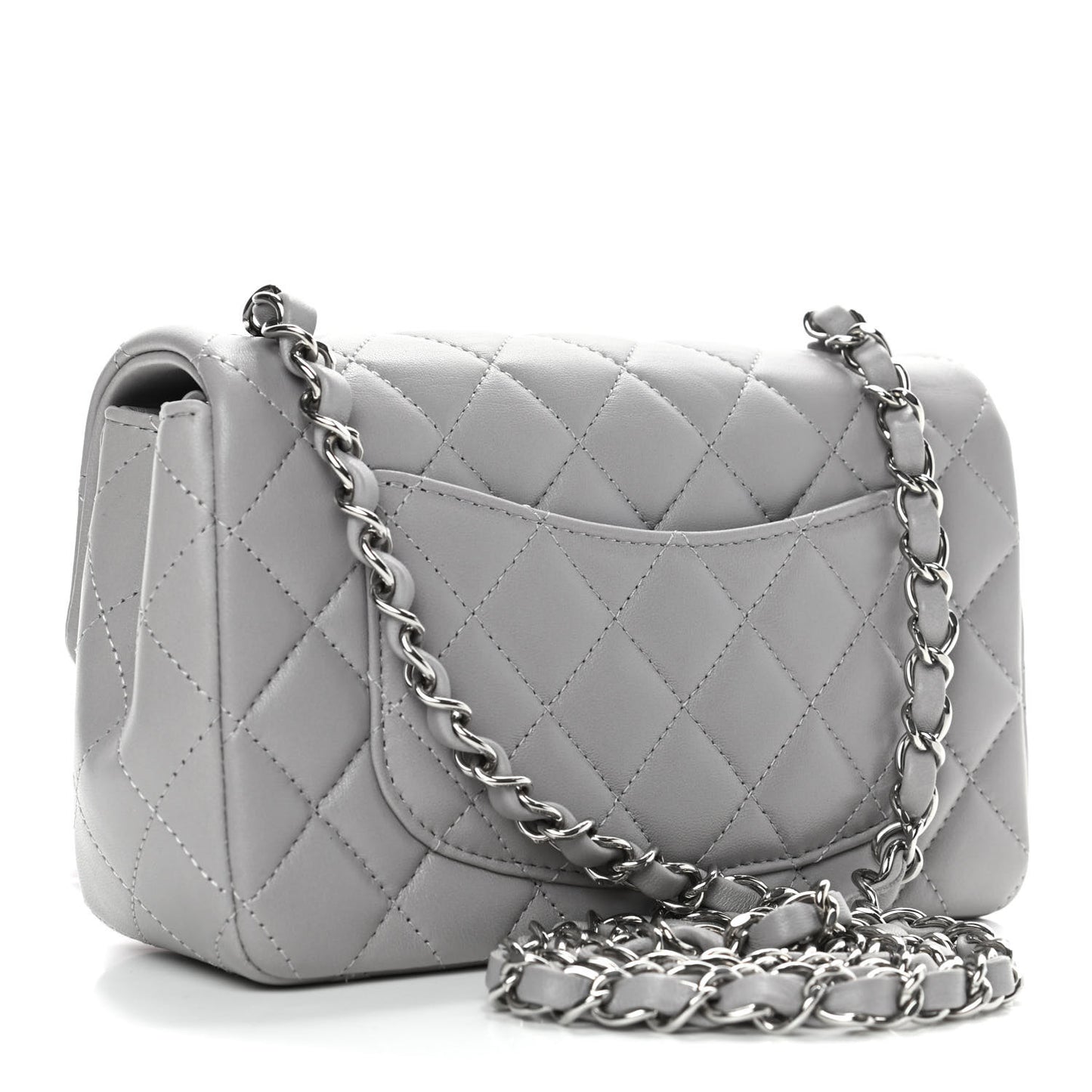 Lambskin Quilted Mini Rectangular Flap Grey