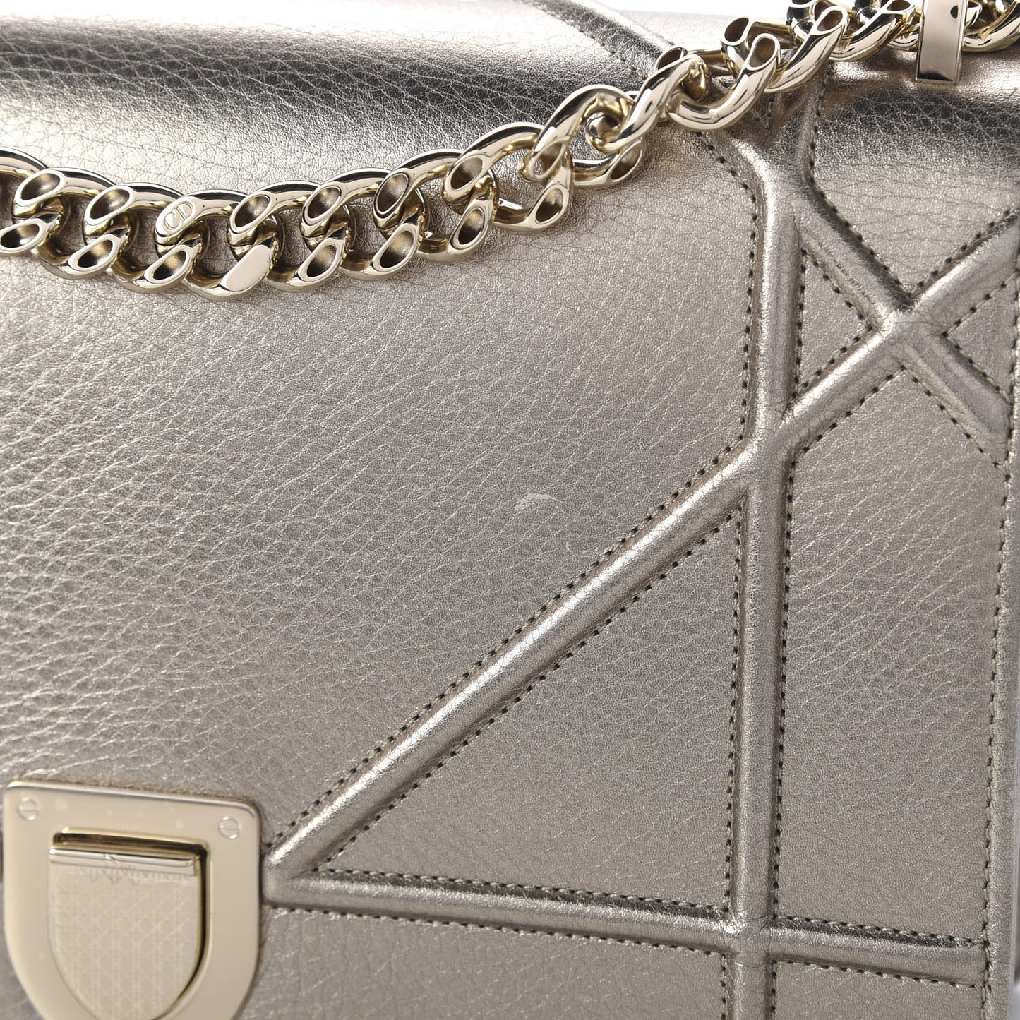 Metallic Grained Calfskin Medium Diorama Flap Bag Gold