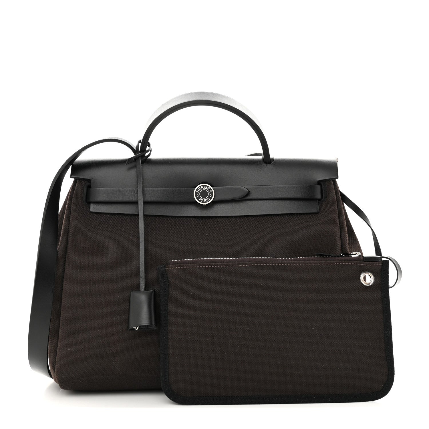 Hermes Toile Militaire Vache Hunter Laque Herbag Zip Retourne PM 31 Ebene Black 1 of 12