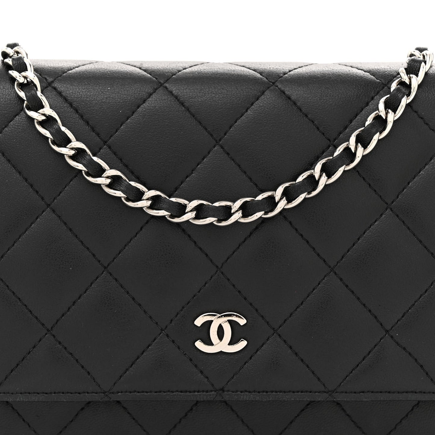 Lambskin Quilted Wallet On Chain WOC Black