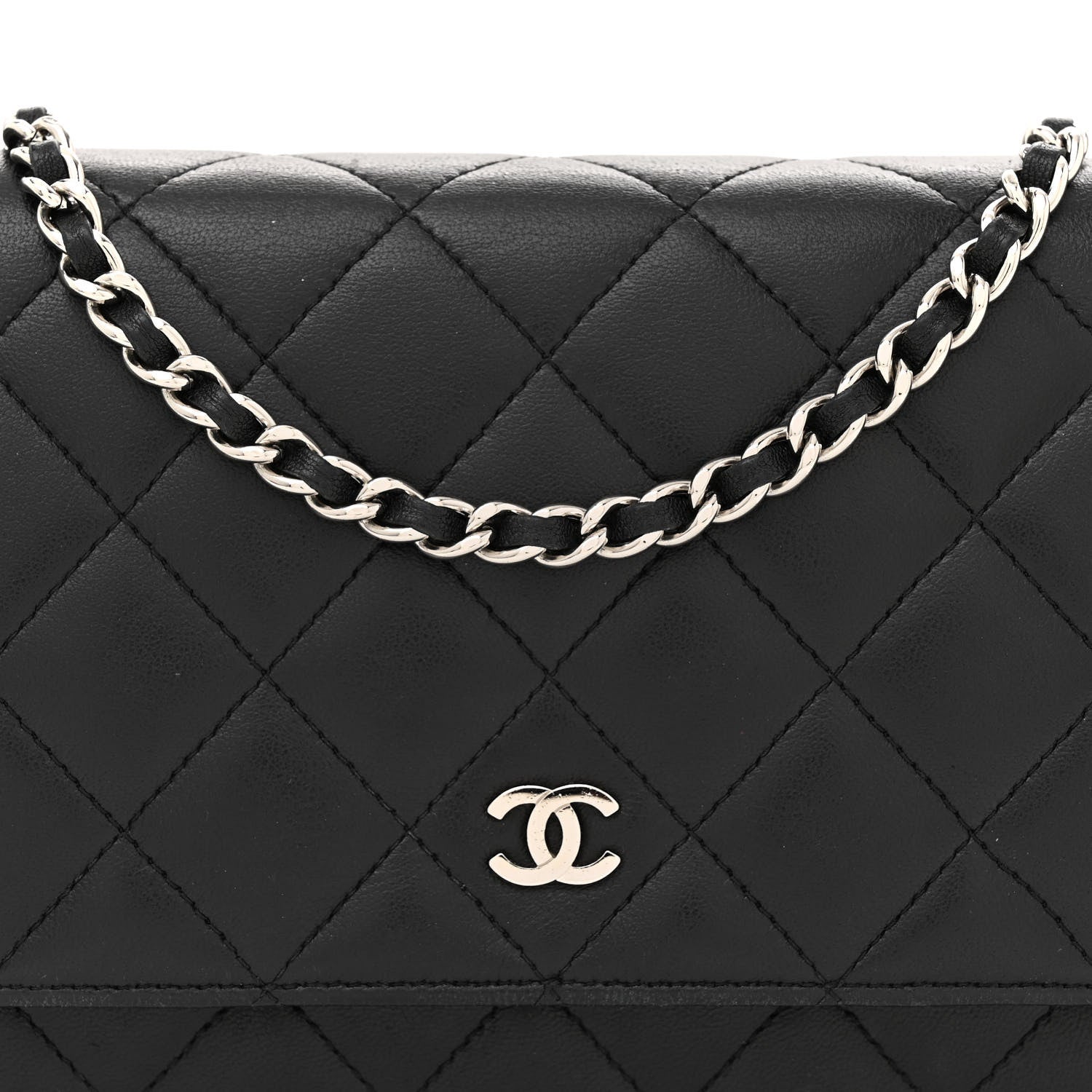 Chanel Lambskin Quilted Wallet On Chain WOC Black 8 of 12