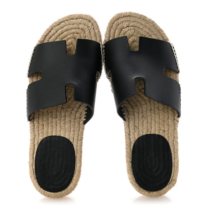 Hermes Calfskin Mens Antigua Espadrille Sandals 39 Black 2 of 11