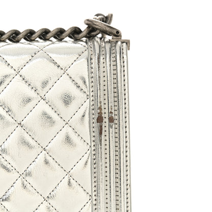 Chanel Metallic Goatskin Quilted North South Boy Flap Silver 12 of 16