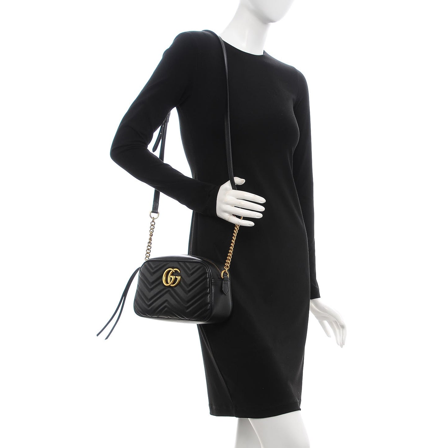Calfskin Matelasse Small GG Marmont Chain Shoulder Bag Black