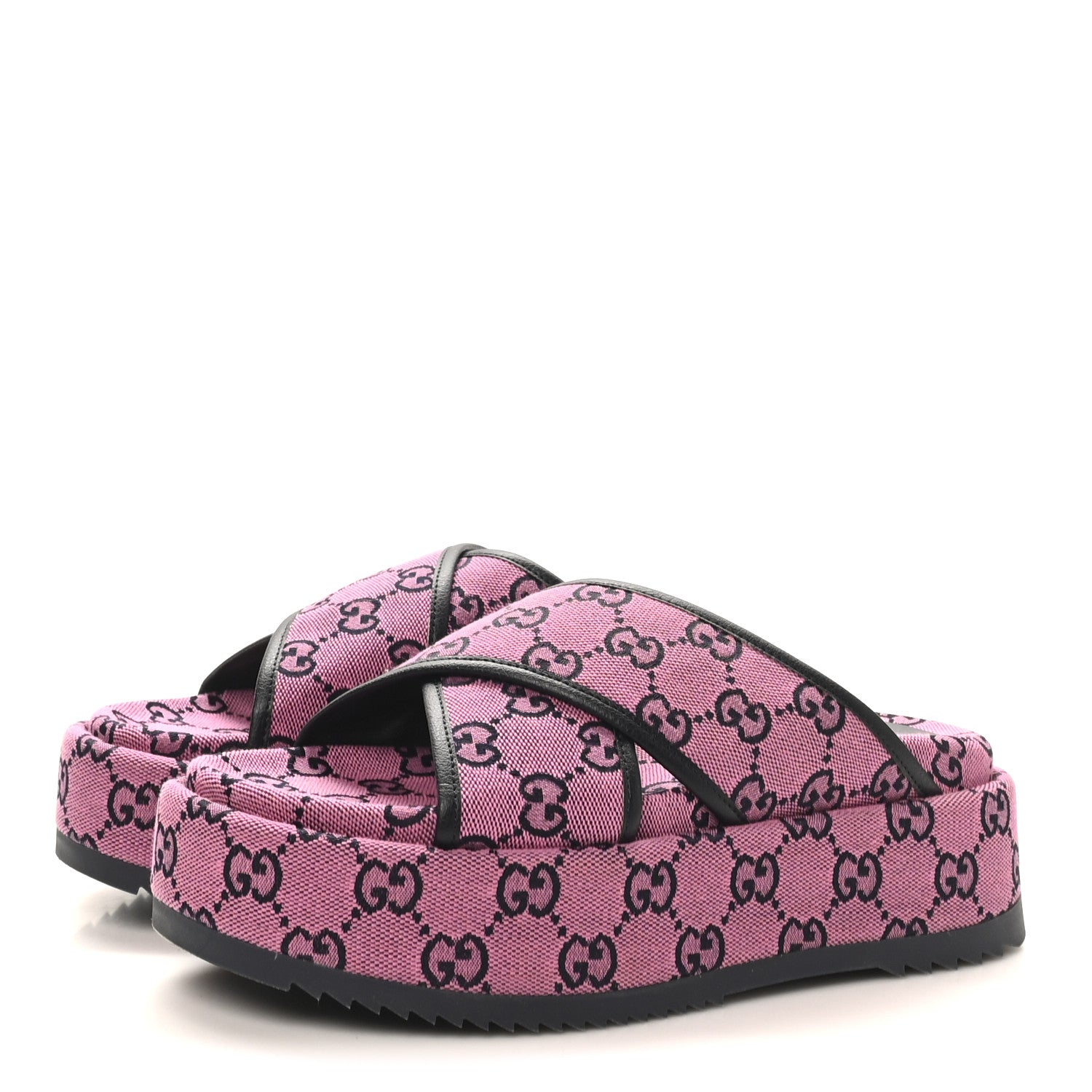 Gucci Monogram Multicolor Criss Cross Platform Slide Sandals 36.5