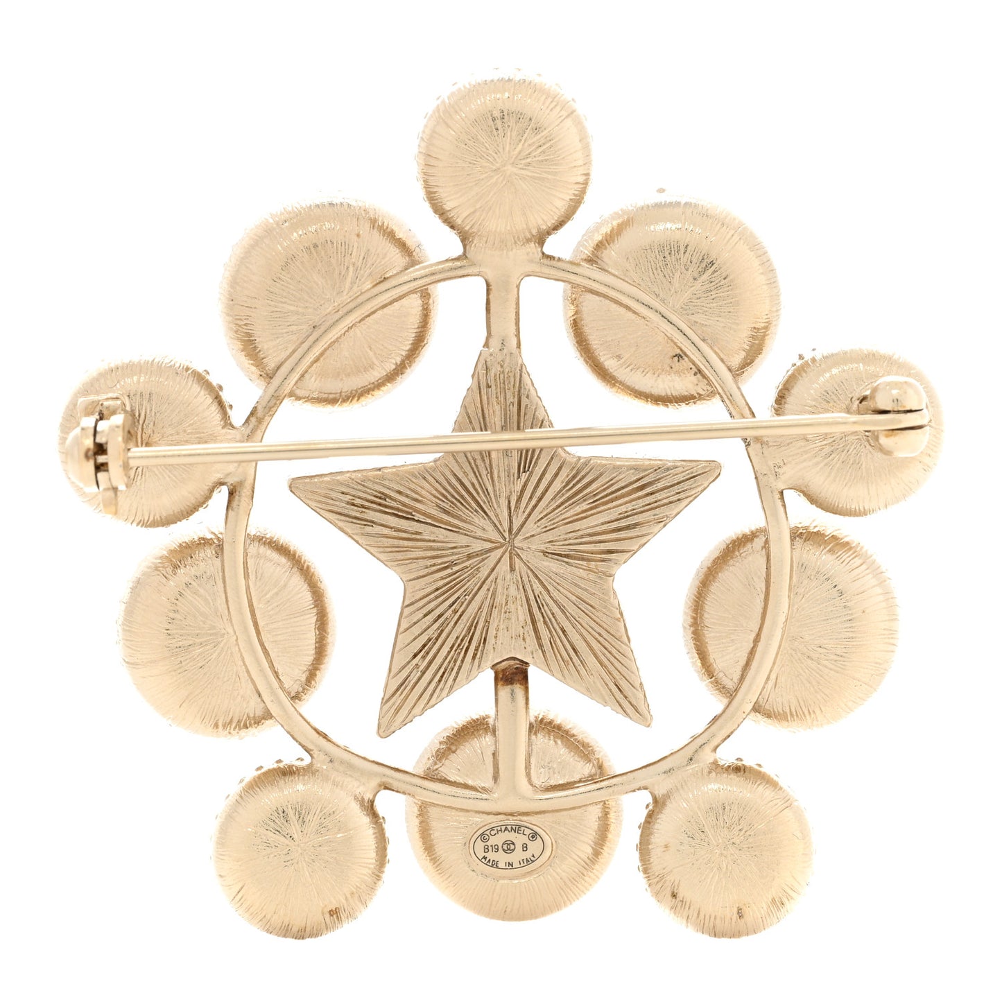 Pearl Crystal CC Star Brooch Gold