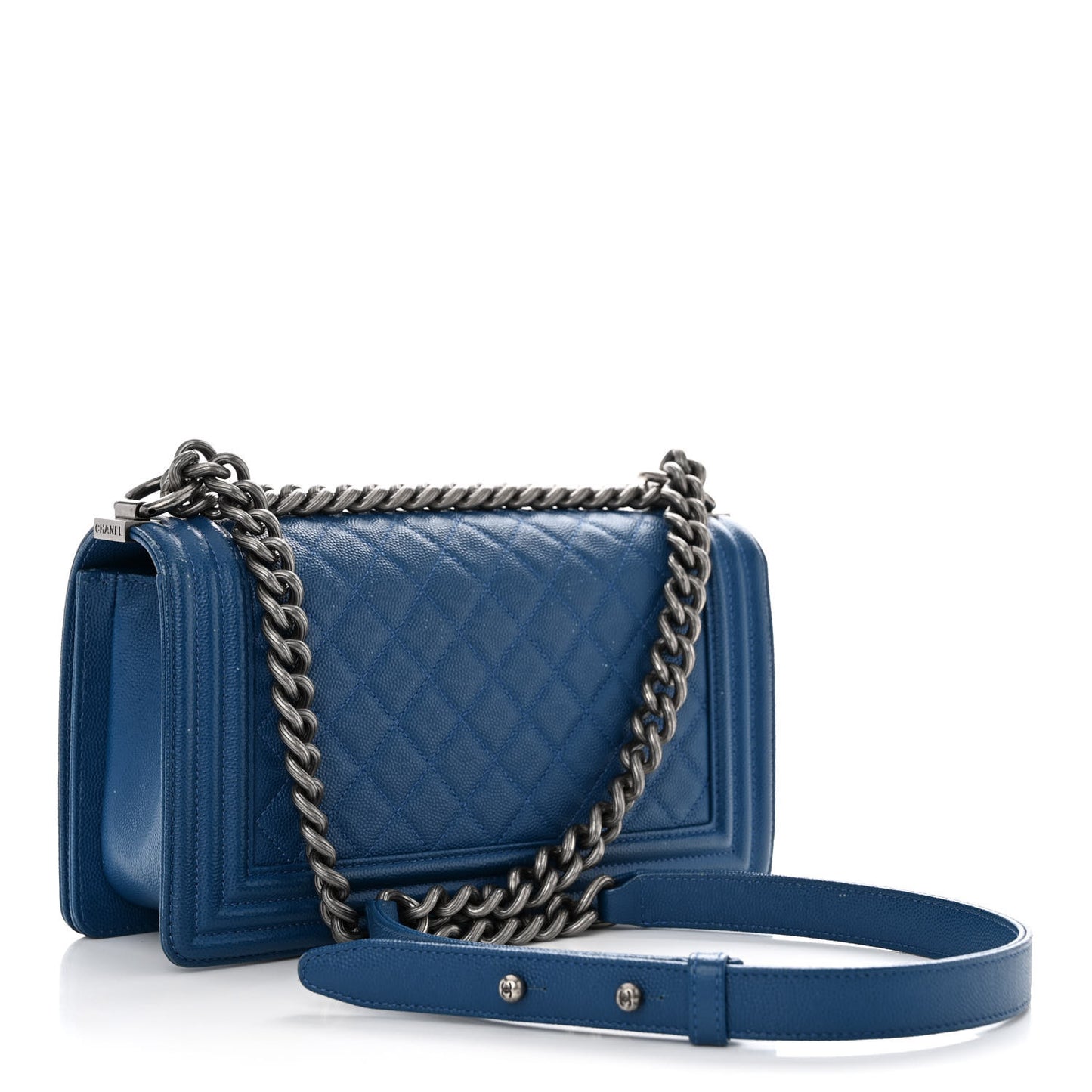 Caviar Quilted Medium Boy Flap Blue