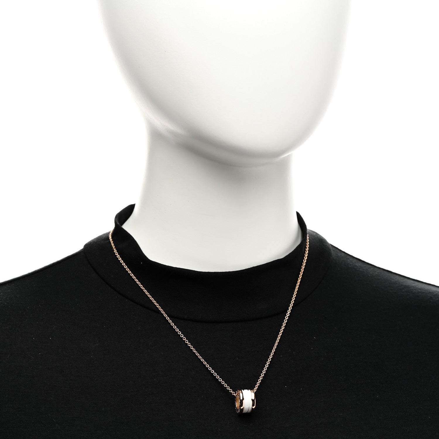 Bulgari 18K Rose Gold White Ceramic B.Zero1 Pendant Necklace 2 of 4