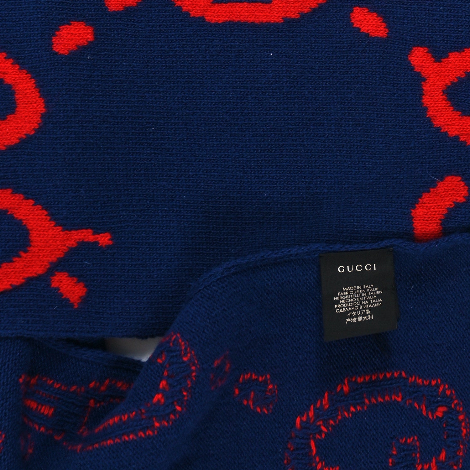 Gucci Wool Jacquard GucciGhost Jumbo GG Scarf Blue Red 3 of 3
