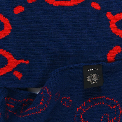 Gucci Wool Jacquard GucciGhost Jumbo GG Scarf Blue Red 3 of 3