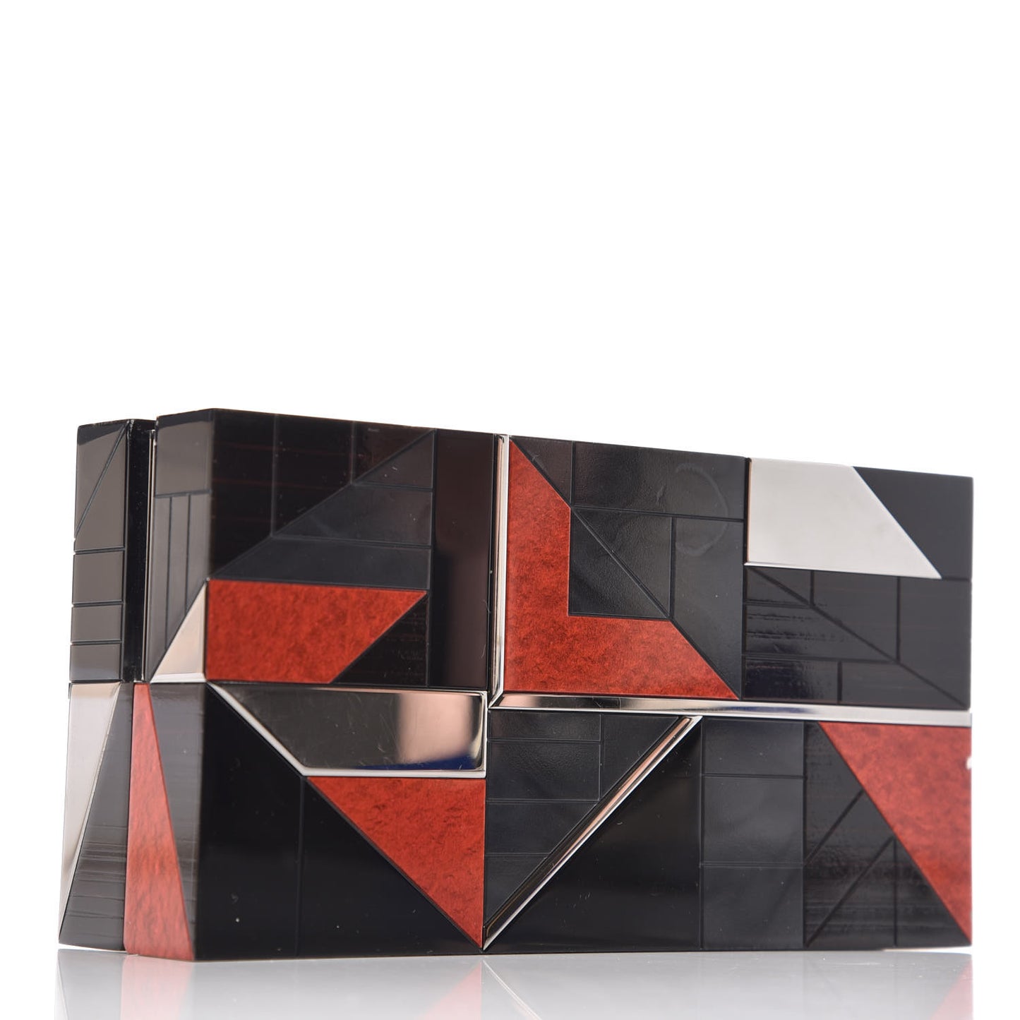 Rigid Perspex Mosaic Box Clutch Grey Red