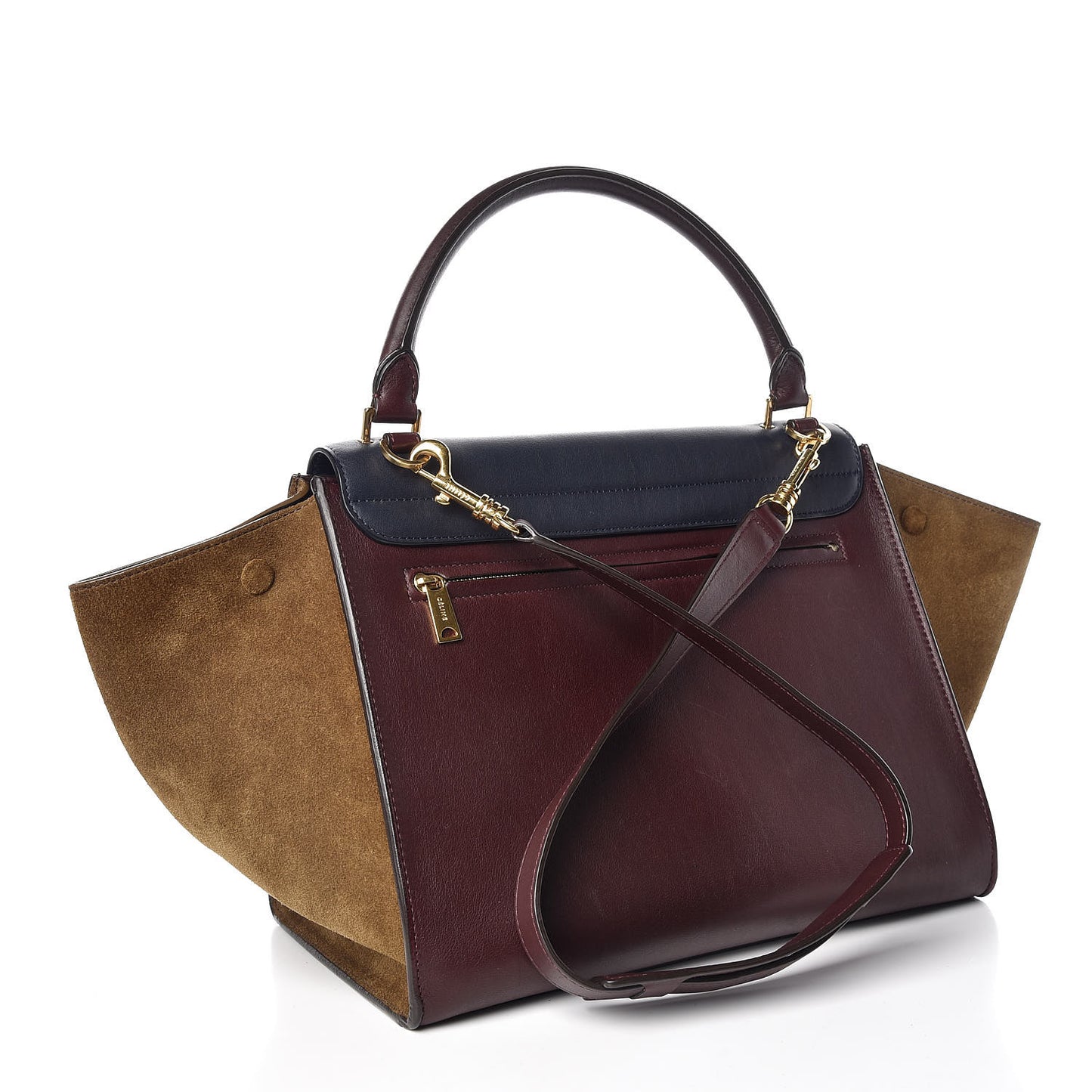Smooth Calfskin Suede Medium Tri-Color Trapeze Burgundy