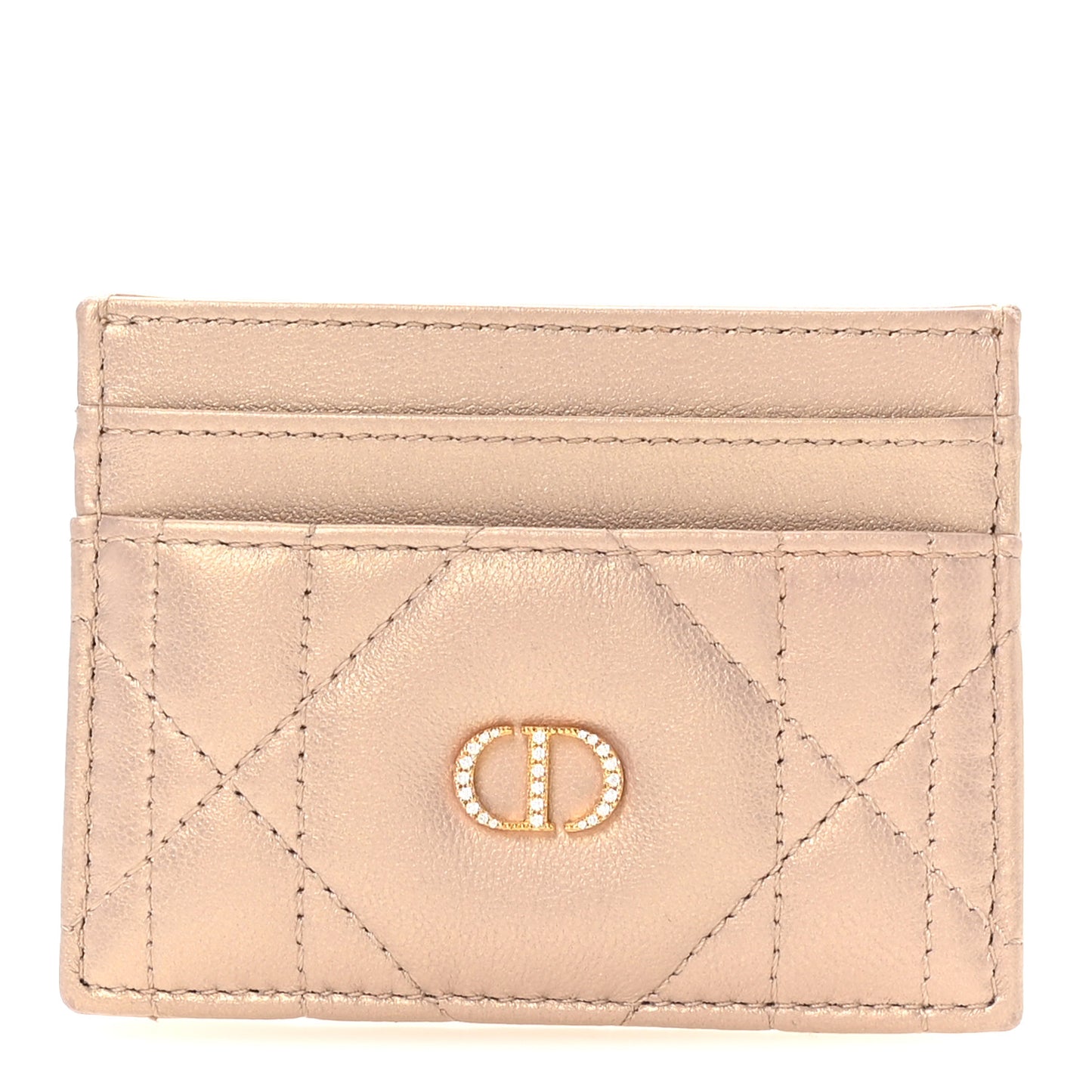 Lambskin Cannage Caro Freesia Card Holder Bronze Rose