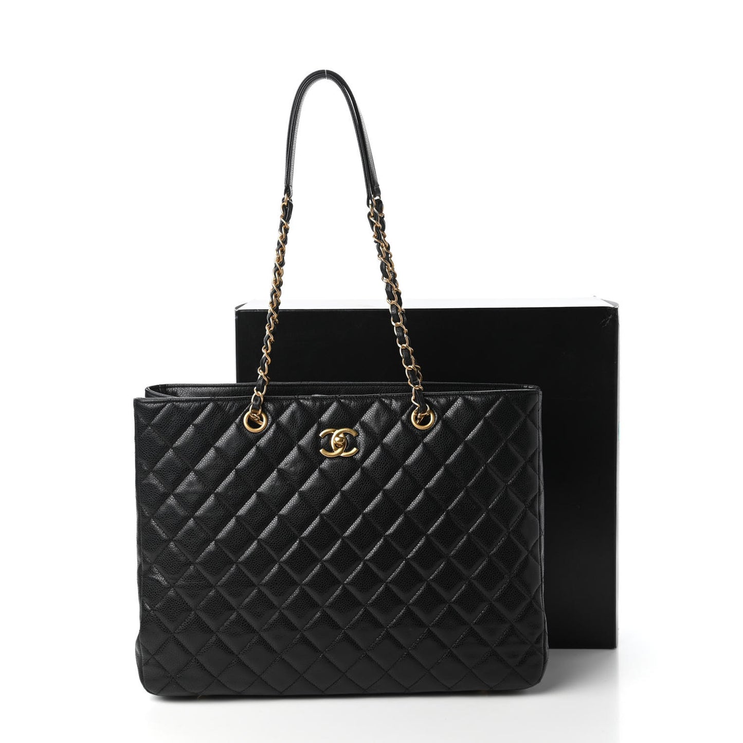 Caviar Quilted Large Shopping Tote Black