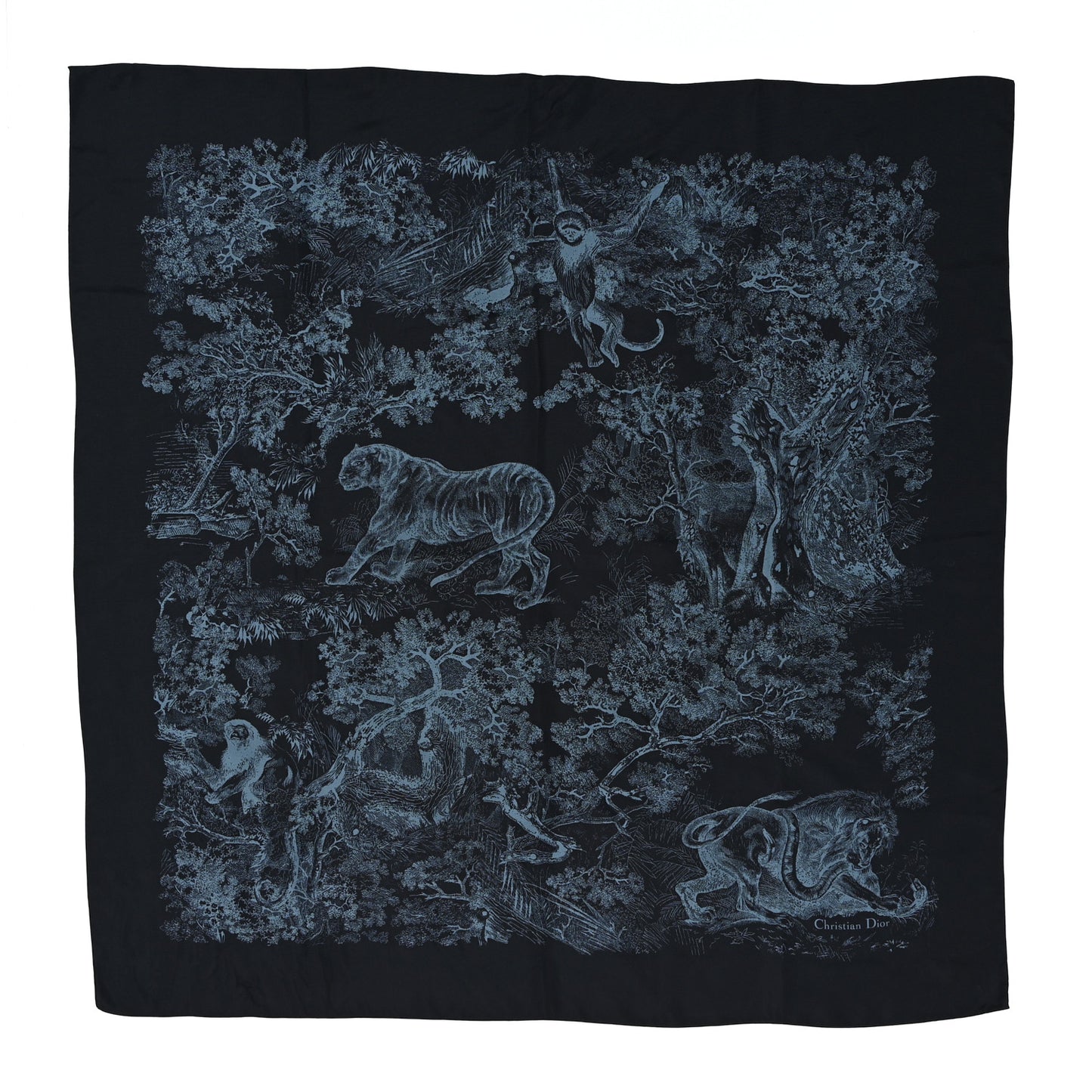Silk Toile De Jouy Square Scarf Blue