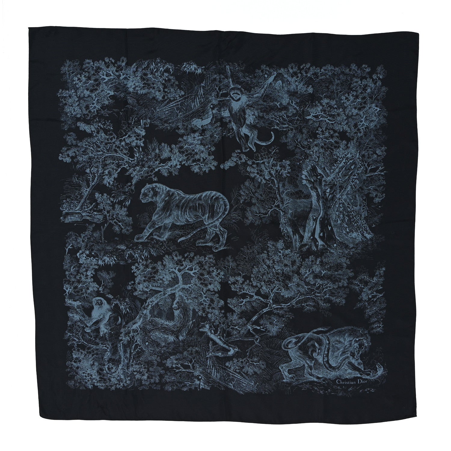 Christian Dior Silk Toile De Jouy Square Scarf Blue 1 of 5