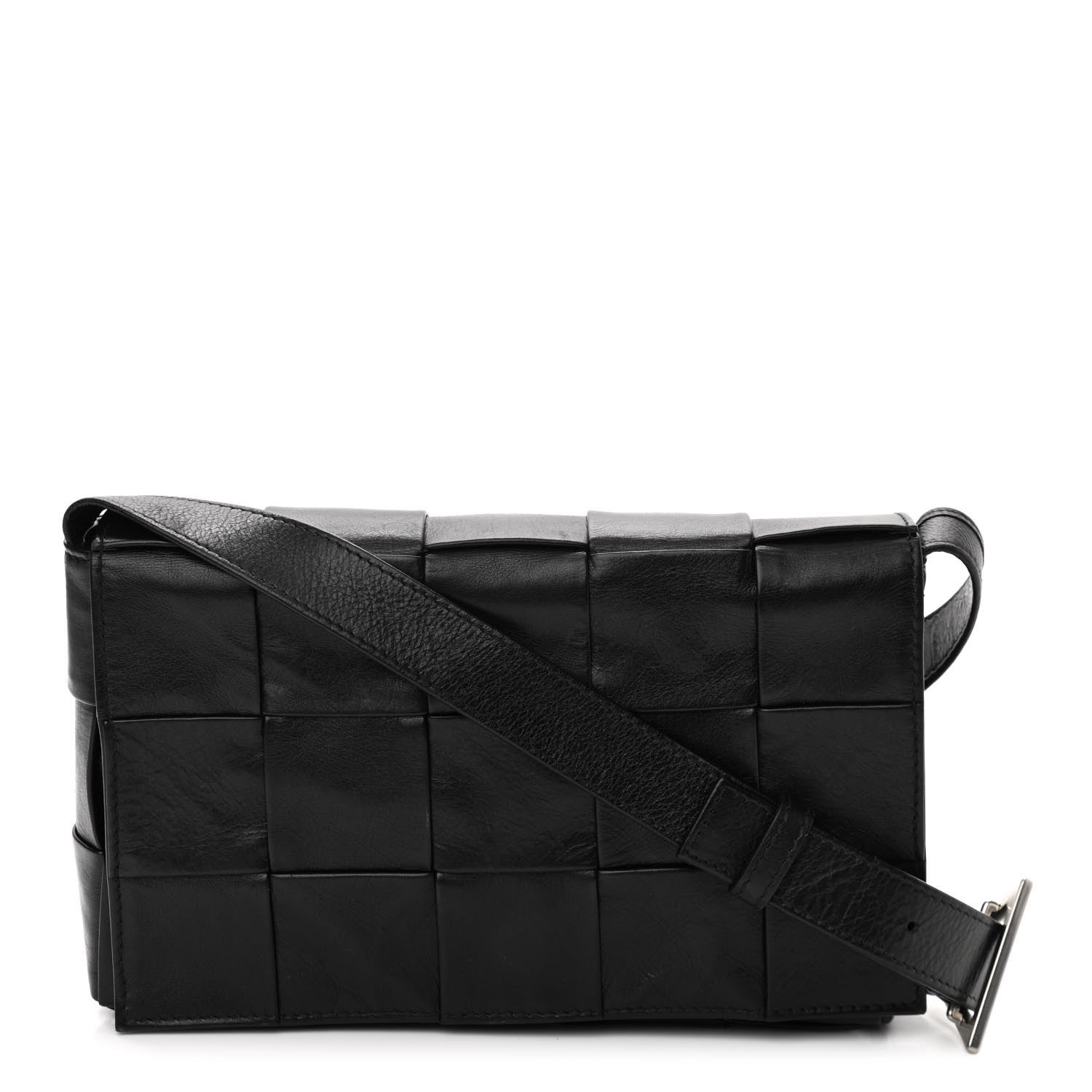 Bottega Veneta Paper Calfskin Maxi Intreccio Cassette Crossbody Bag Black 1 of 10