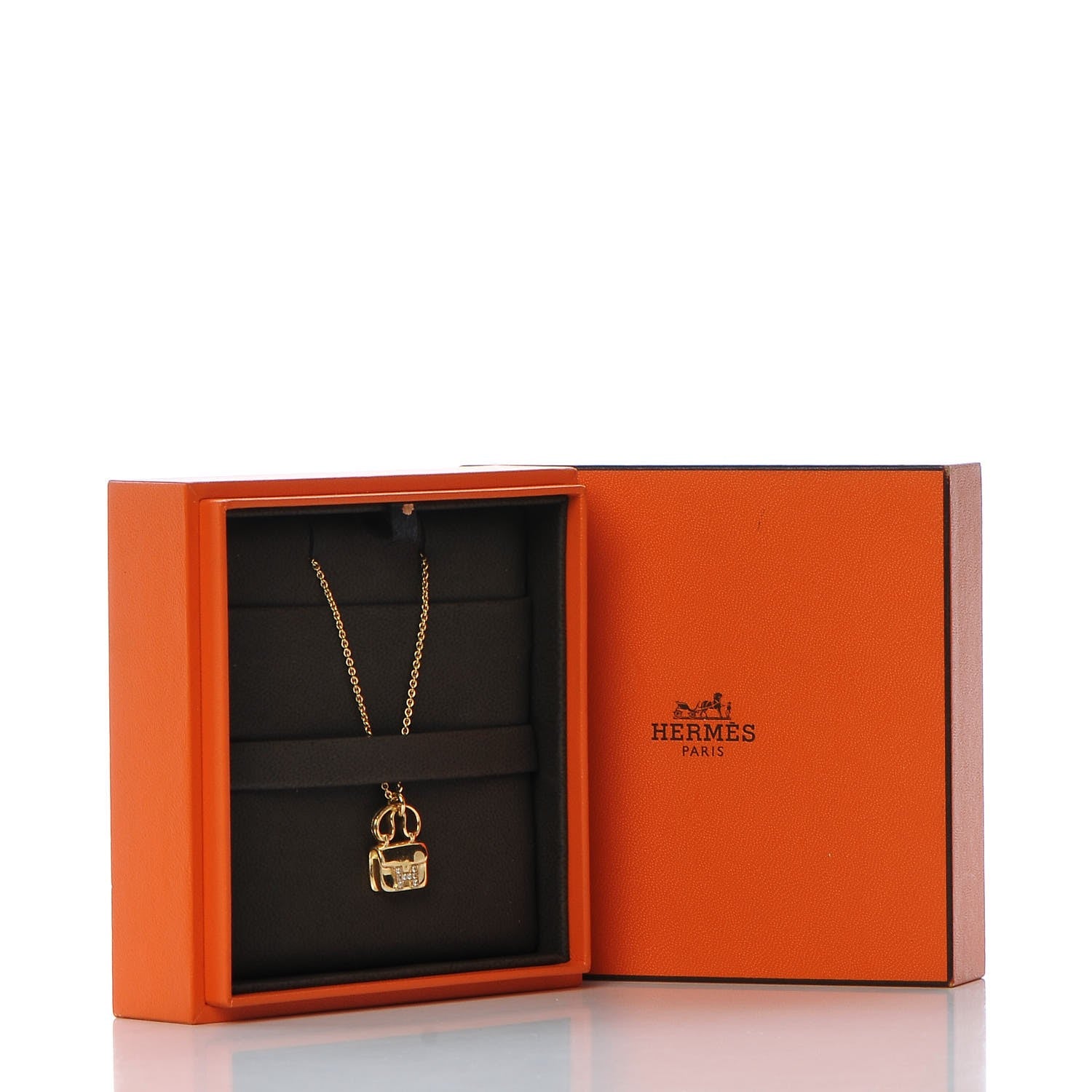 Hermes 18K Yellow Gold Diamond Constance Pendant Necklace 7 of 7