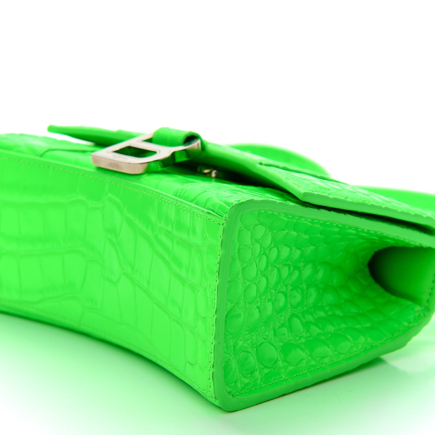 Balenciaga Shiny Calfskin Crocodile Embossed Hourglass Top Handle Bag XS Fluo Green 6 of 9