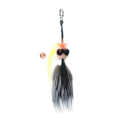 Fendi Fox Mink Goat Fur Mini Karlito Bag Charm White Black Flamingo 2 of 5