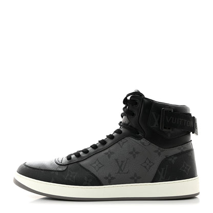 Louis Vuitton Calfskin Monogram Eclipse Mens Rivoli High Top Sneakers 10.5 Black Grey 1 of 9