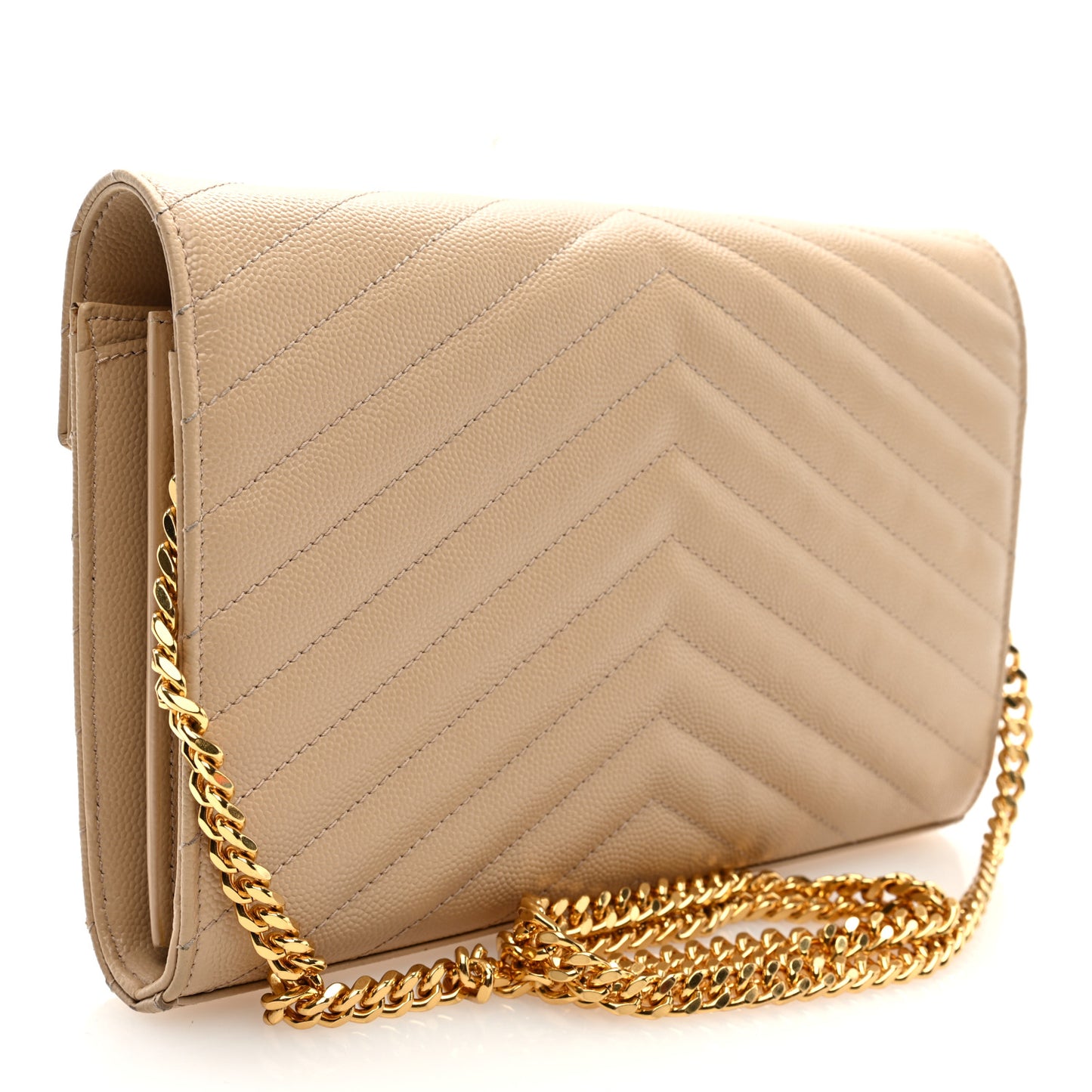 Grain De Poudre Matelasse Chevron Monogram Chain Wallet Nude Powder