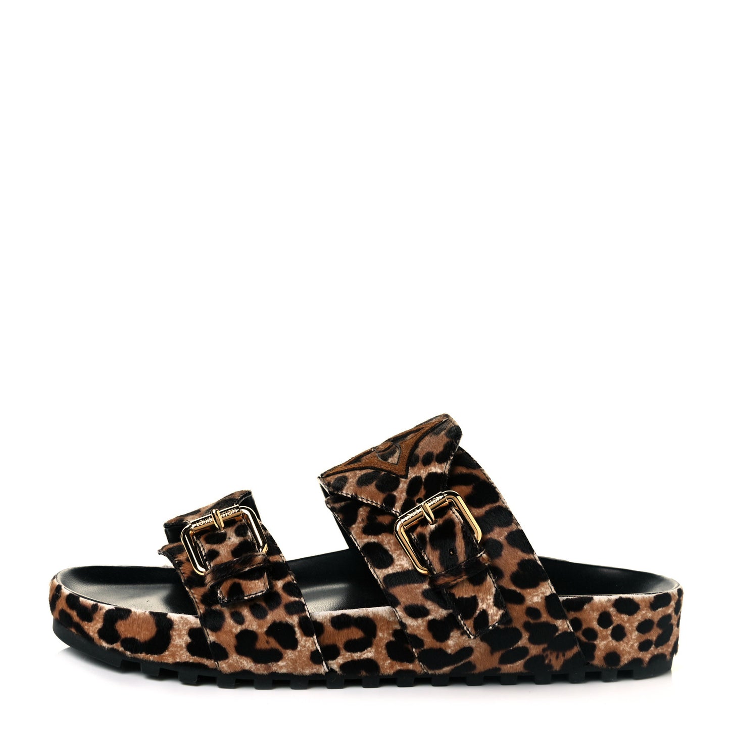 Calfskin Pony Hair Leopard Bom Dia Mule Sandals 38 Cognac Brown