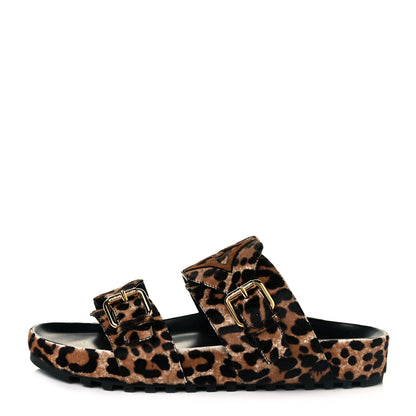 Louis Vuitton Calfskin Pony Hair Leopard Bom Dia Mule Sandals 38 Cognac Brown 1 of 9