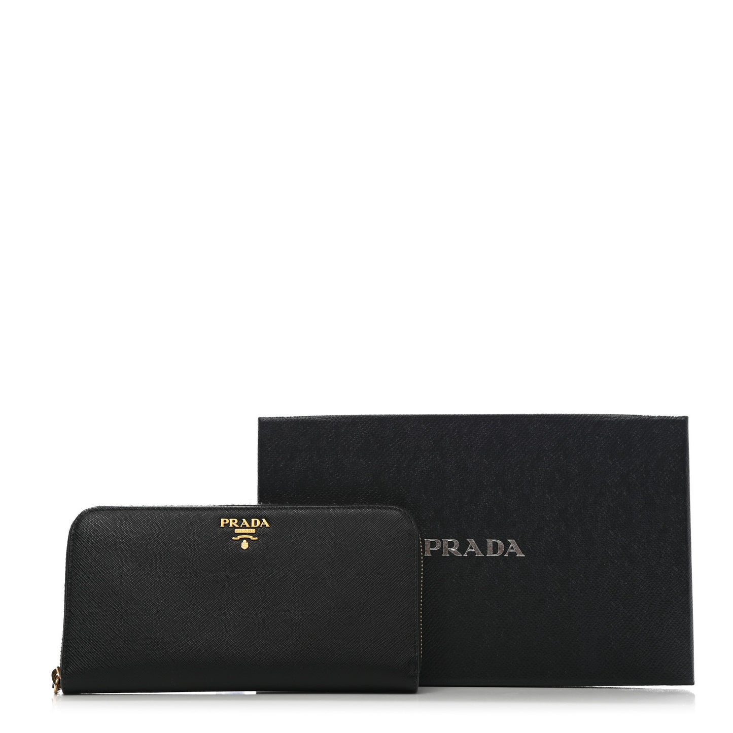Saffiano Metal Zip Around Wallet Black