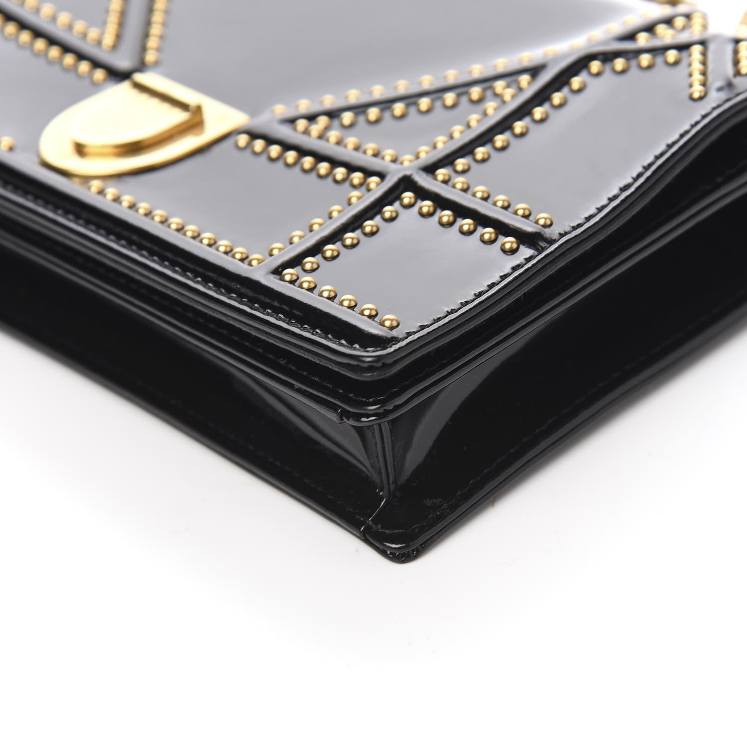 Christian Dior Patent Studded Diorama Wallet on Chain Pouch Black 7 of 8