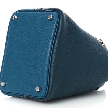 Hermes Taurillon Clemence Casaque Picotin Lock 18 PM Vert Bosphore Vert Cypress 10 of 11