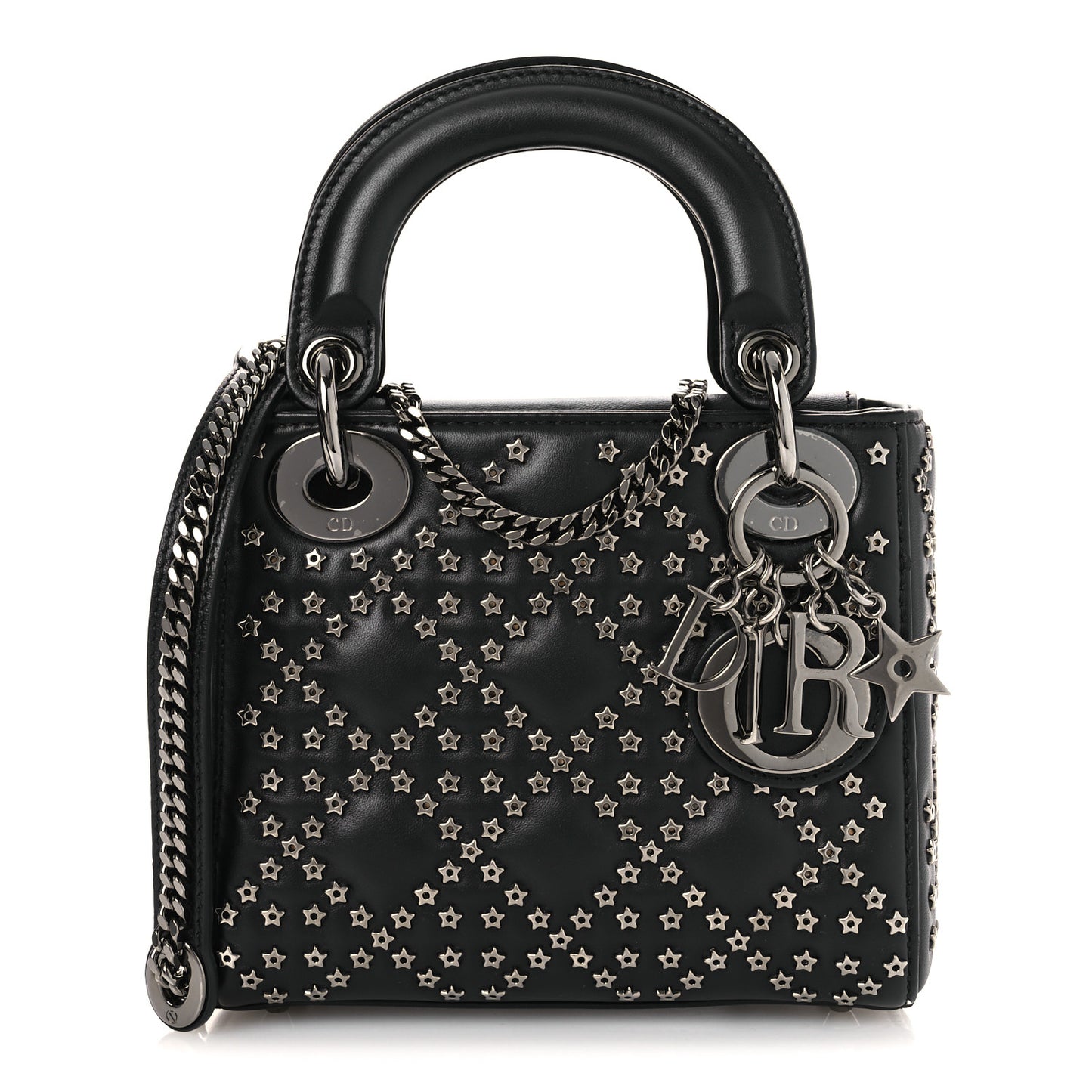 Lambskin Cannage Lucky Star Studded Mini Lady Dior Black Black