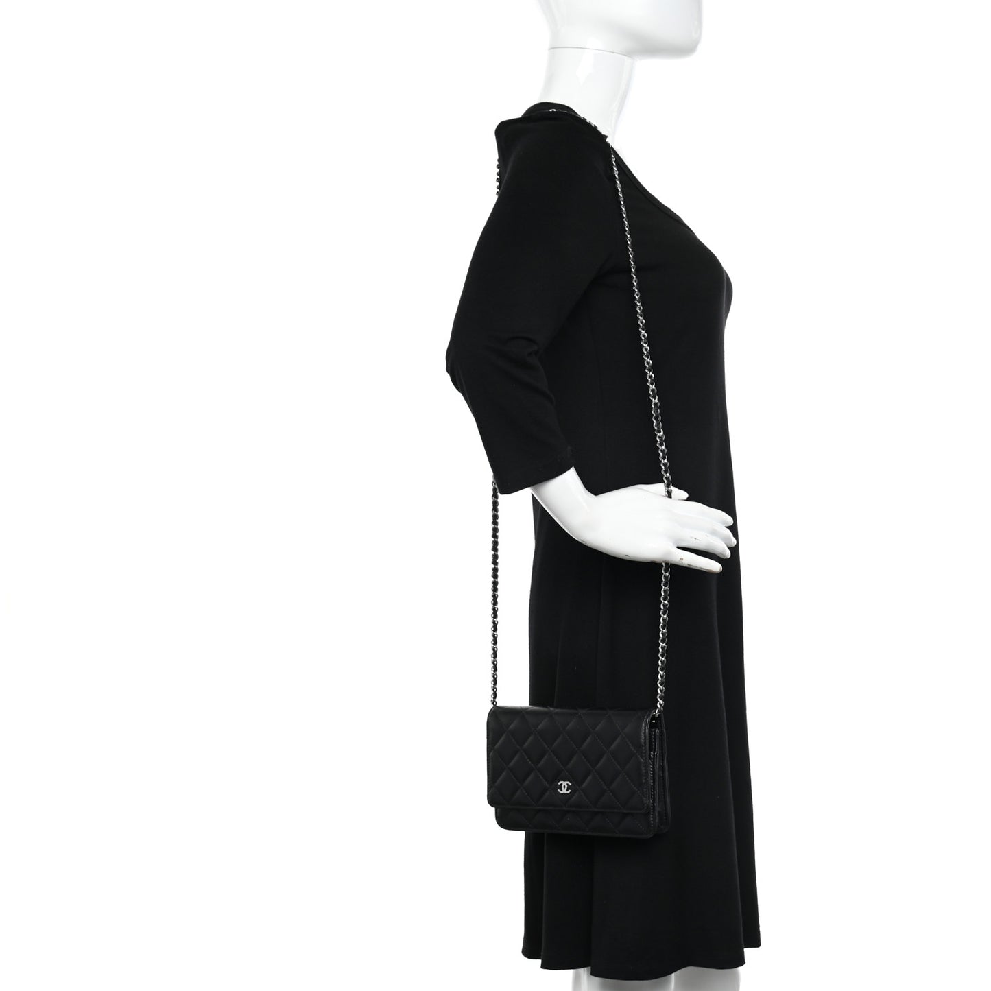 Lambskin Quilted Wallet On Chain WOC Black