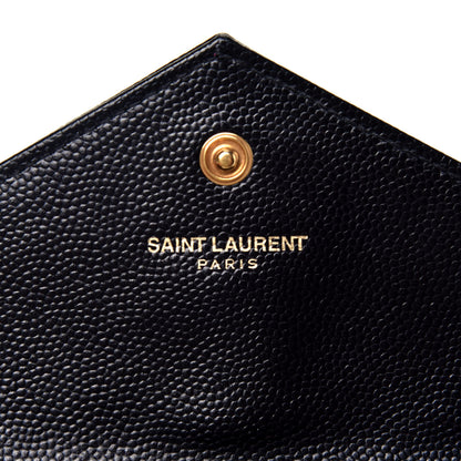 Saint Laurent Grain De Poudre Matelasse Chevron Small Monogram Envelope Wallet Black 6 of 7