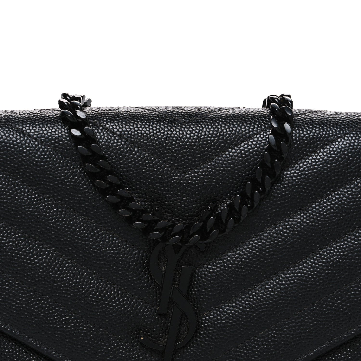 Saint Laurent Grain De Poudre Matelasse Chevron Monogram Monochrome Envelope Chain Wallet Black 7 of 9