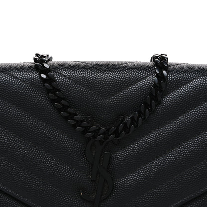 Saint Laurent Grain De Poudre Matelasse Chevron Monogram Monochrome Envelope Chain Wallet Black 7 of 9