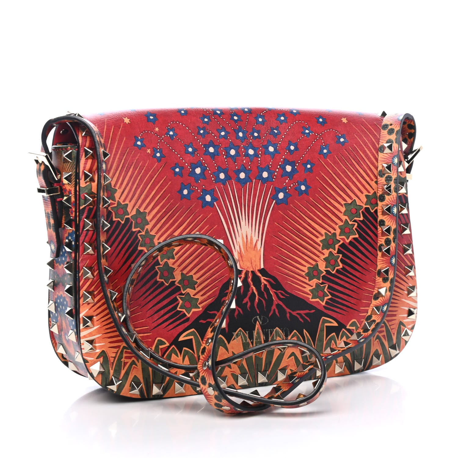 Valentino Garavani Vitello Enchanted Wonderland Medium Rockstud Flap Saddle Bag Rosso Valentino 2 of 4