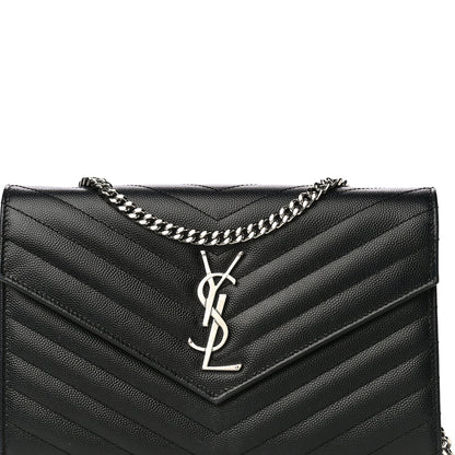 Saint Laurent Grain De Poudre Matelasse Chevron Monogram Chain Wallet Black 9 of 21