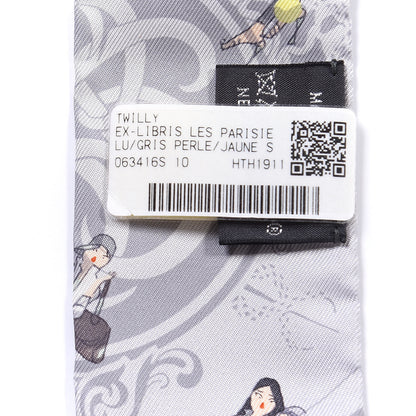 Hermes Silk Ex-Libris Les Parisie Twilly Gris Perle Jaune Soufre 6 of 8