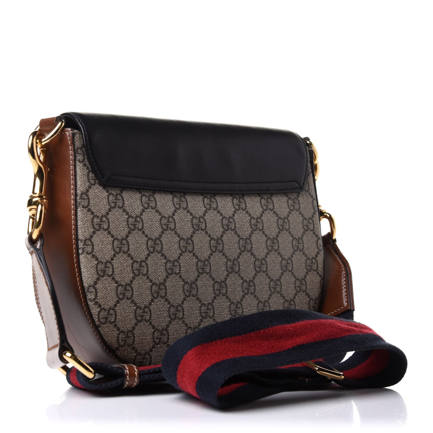 GG Supreme Monogram Web Medium Padlock Messenger Shoulder Bag Black