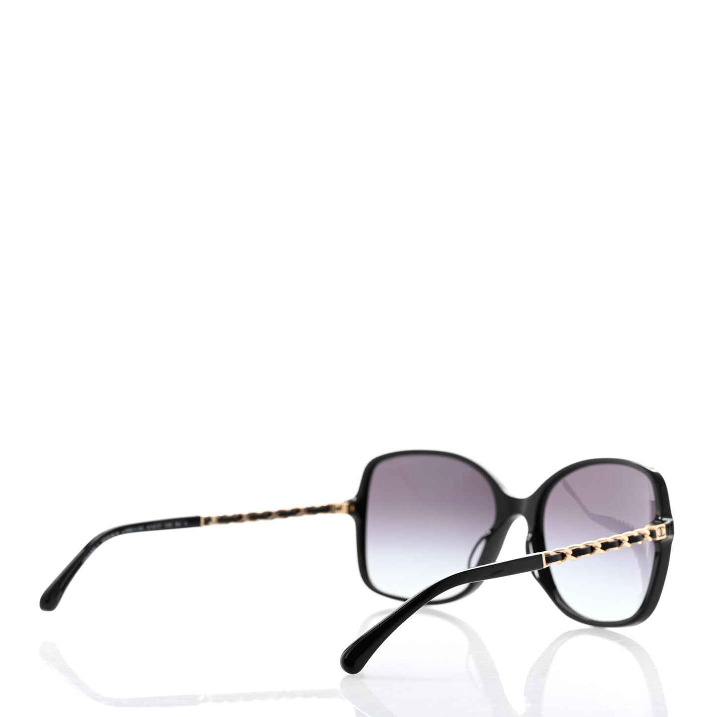 Acetate Lambskin Chain Square Sunglasses 5210-Q-A Black