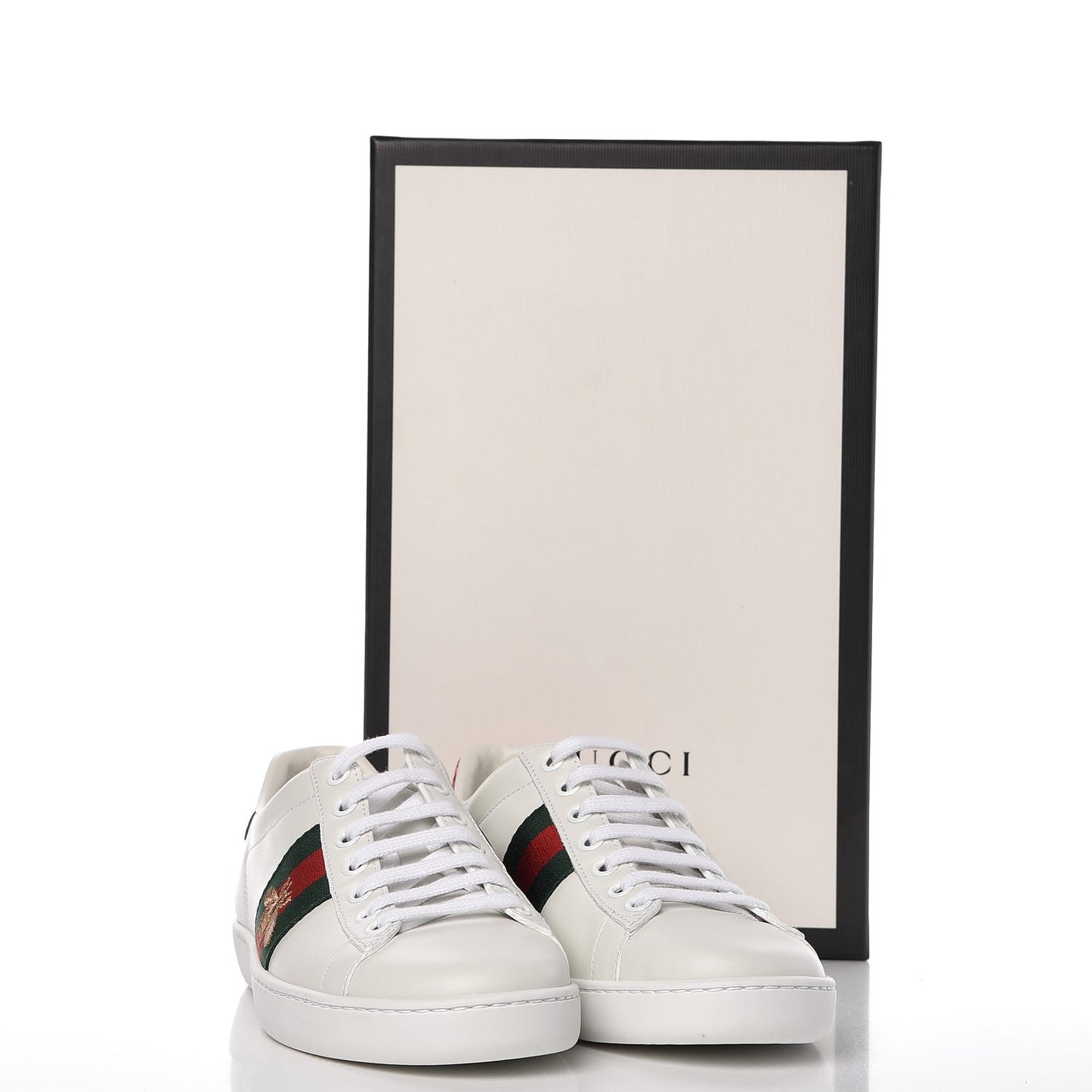 Calfskin Ayers Bee Embroidered Womens Ace Sneakers 35 White Green