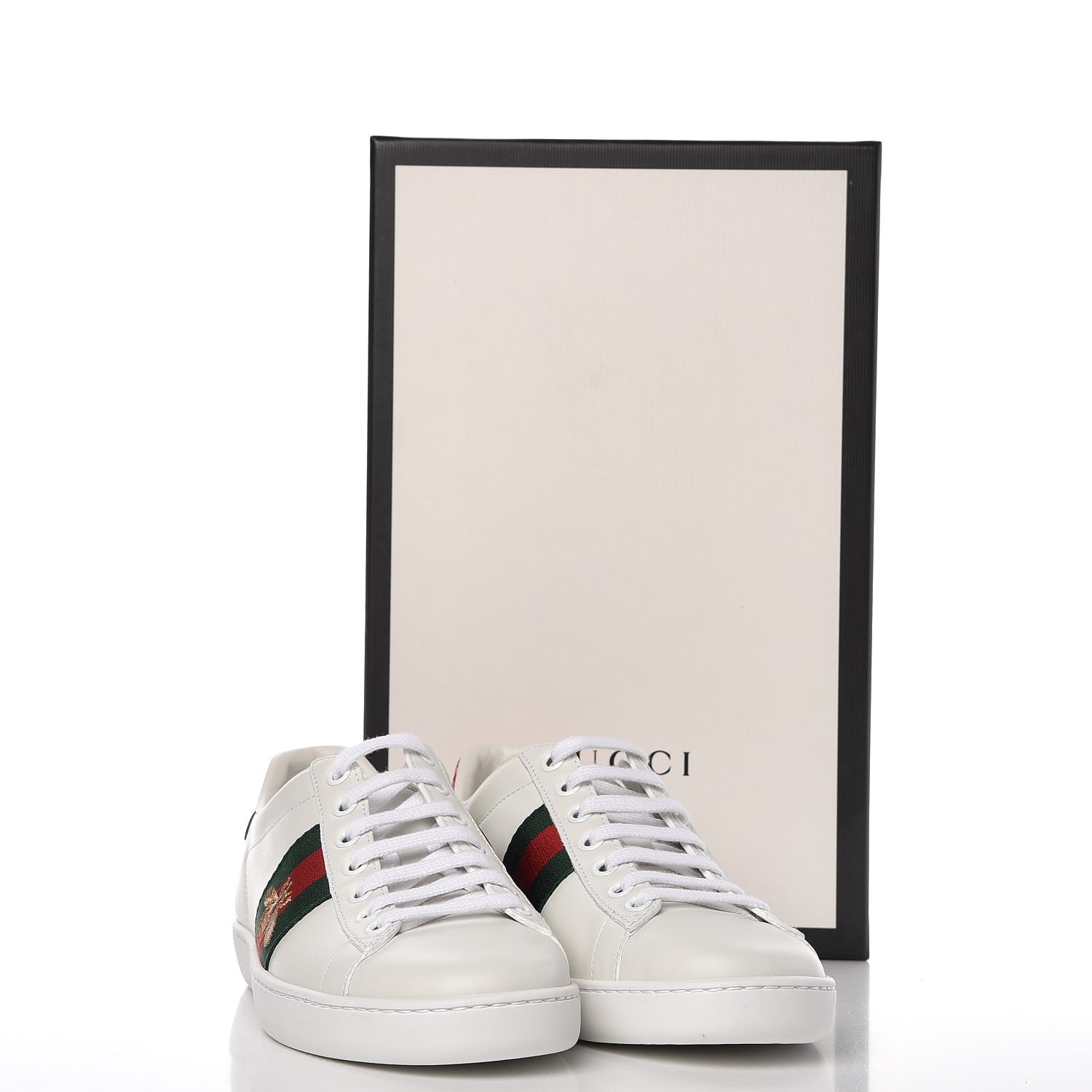 Gucci Calfskin Ayers Bee Embroidered Womens Ace Sneakers 35 White Green 10 of 10