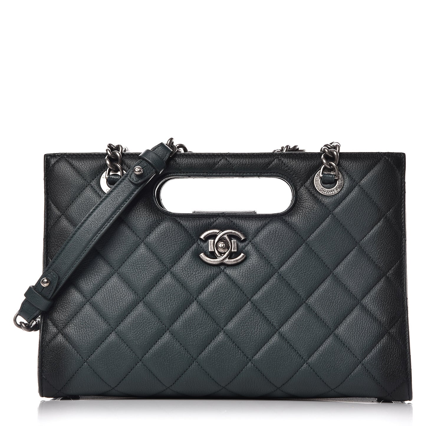 Goatskin Quilted Large Perfect Edge Shopping Tote Dark Green