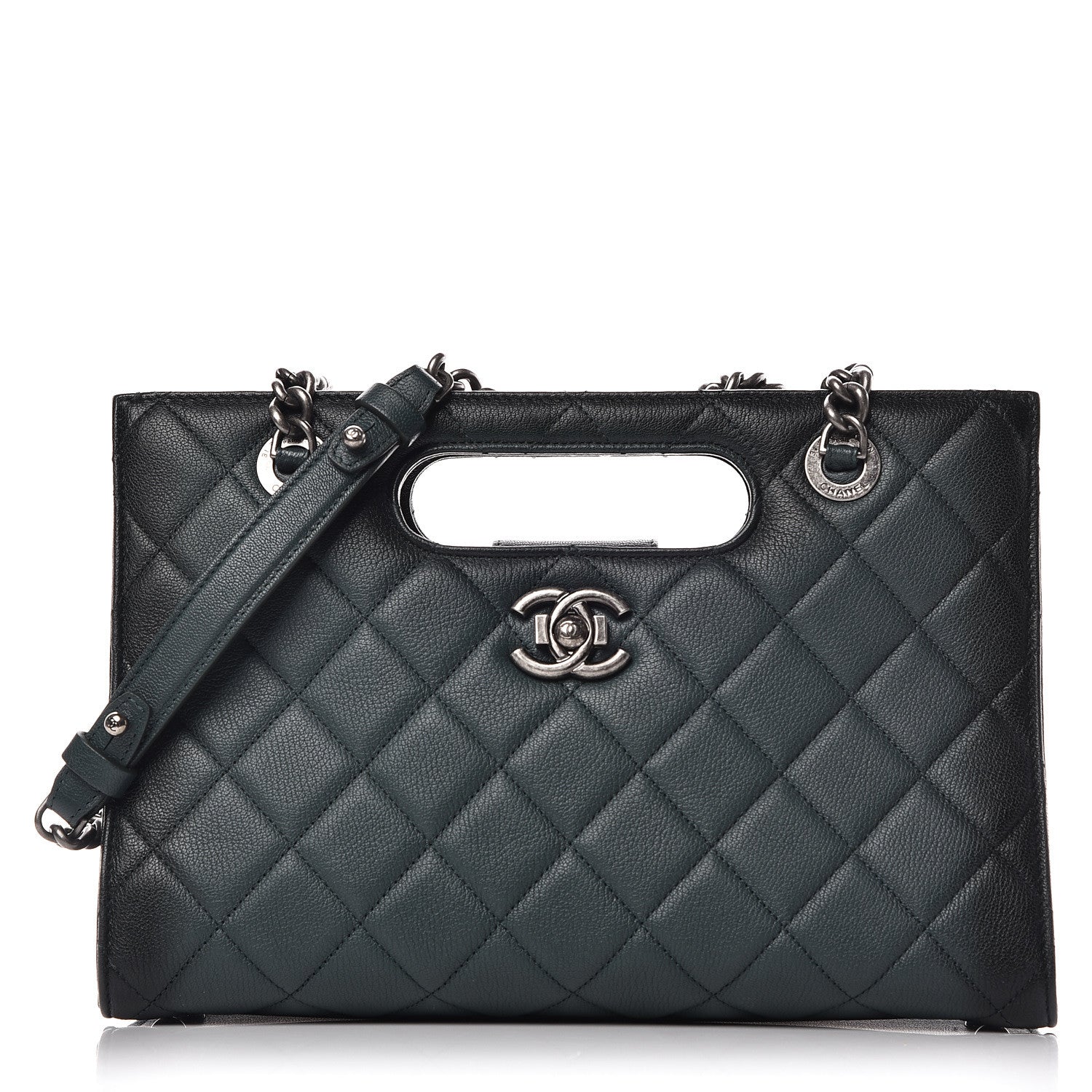 Chanel Goatskin Quilted Large Perfect Edge Shopping Tote Dark Green 1 of 17