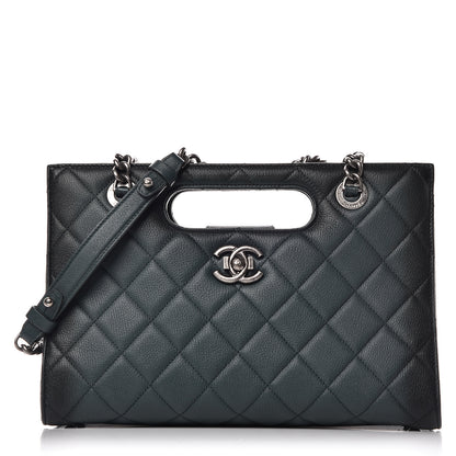 Chanel Goatskin Quilted Large Perfect Edge Shopping Tote Dark Green 1 of 17