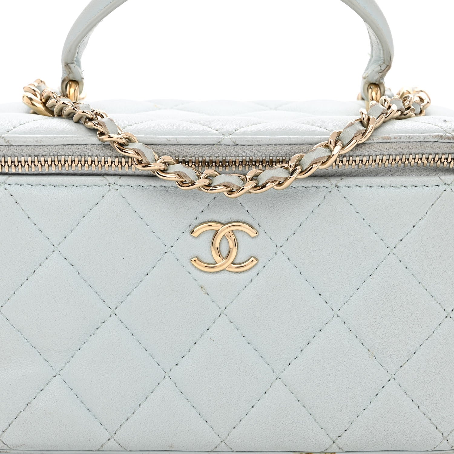 Chanel Lambskin Quilted Small Top Handle Vanity Case With Chain Light Blue 8 of 12