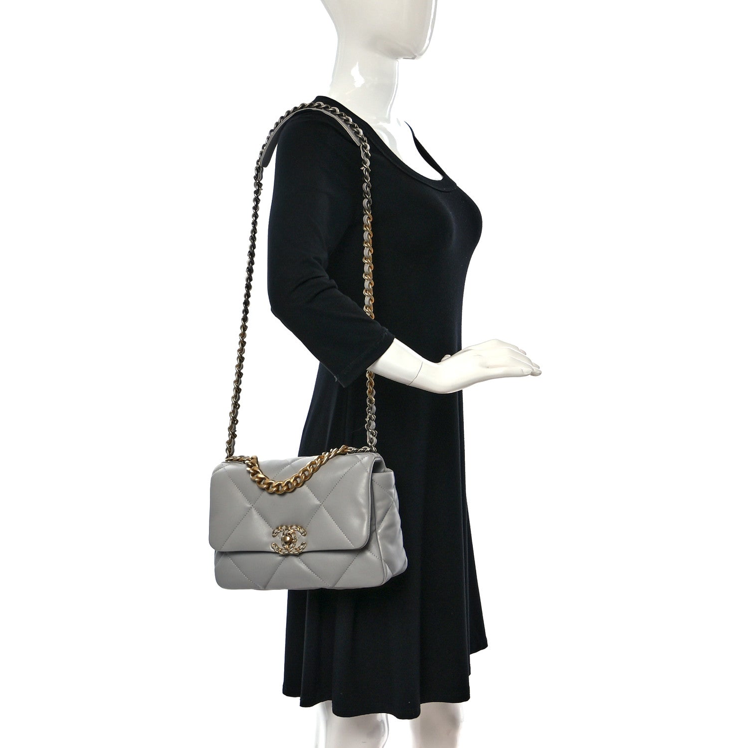 Chanel Lambskin Quilted Medium Chanel 19 Flap Grey 2 of 12